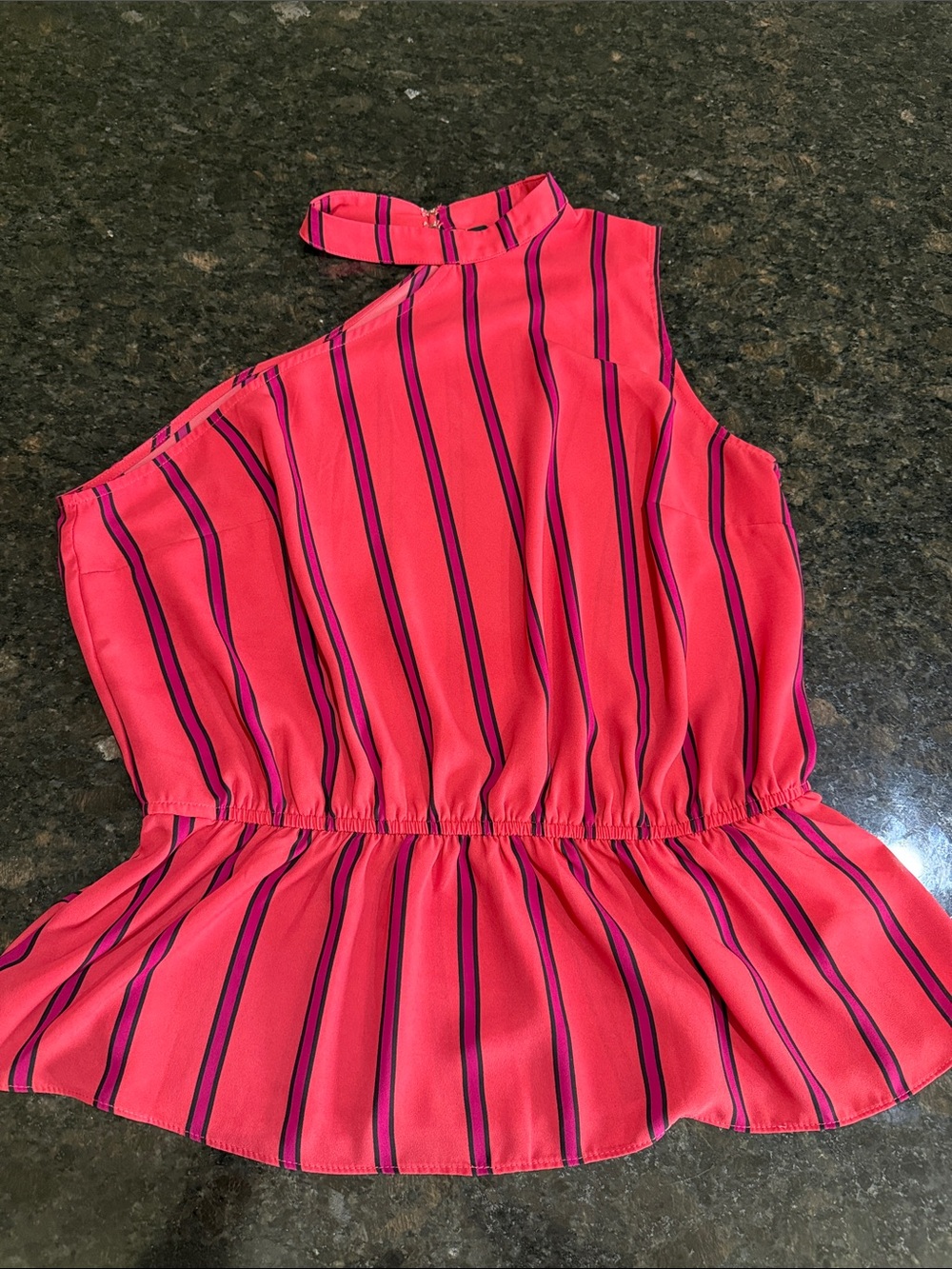 Express Hot Pink One-Shoulder Striped Peplum Camisole